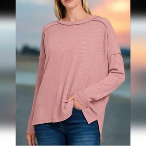 Zenana Outfitters Blush Ribbed Sweater